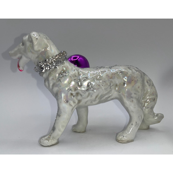 Vintage Valentine's Day Iridescent Dog Pink Tongue Diamond Heart Bow Collar OOAK - Picture 7 of 16